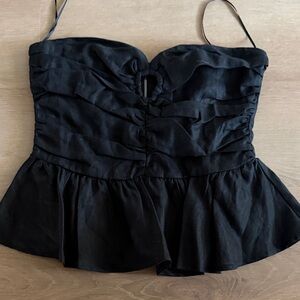 DISSH Black Ruched Peplum Top